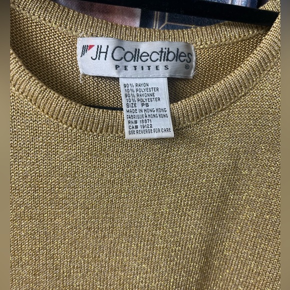 Vintage 1980’s Petite JH Collectibles Sparkling Gold Knit Short Sleeve Top - Picture 3 of 12